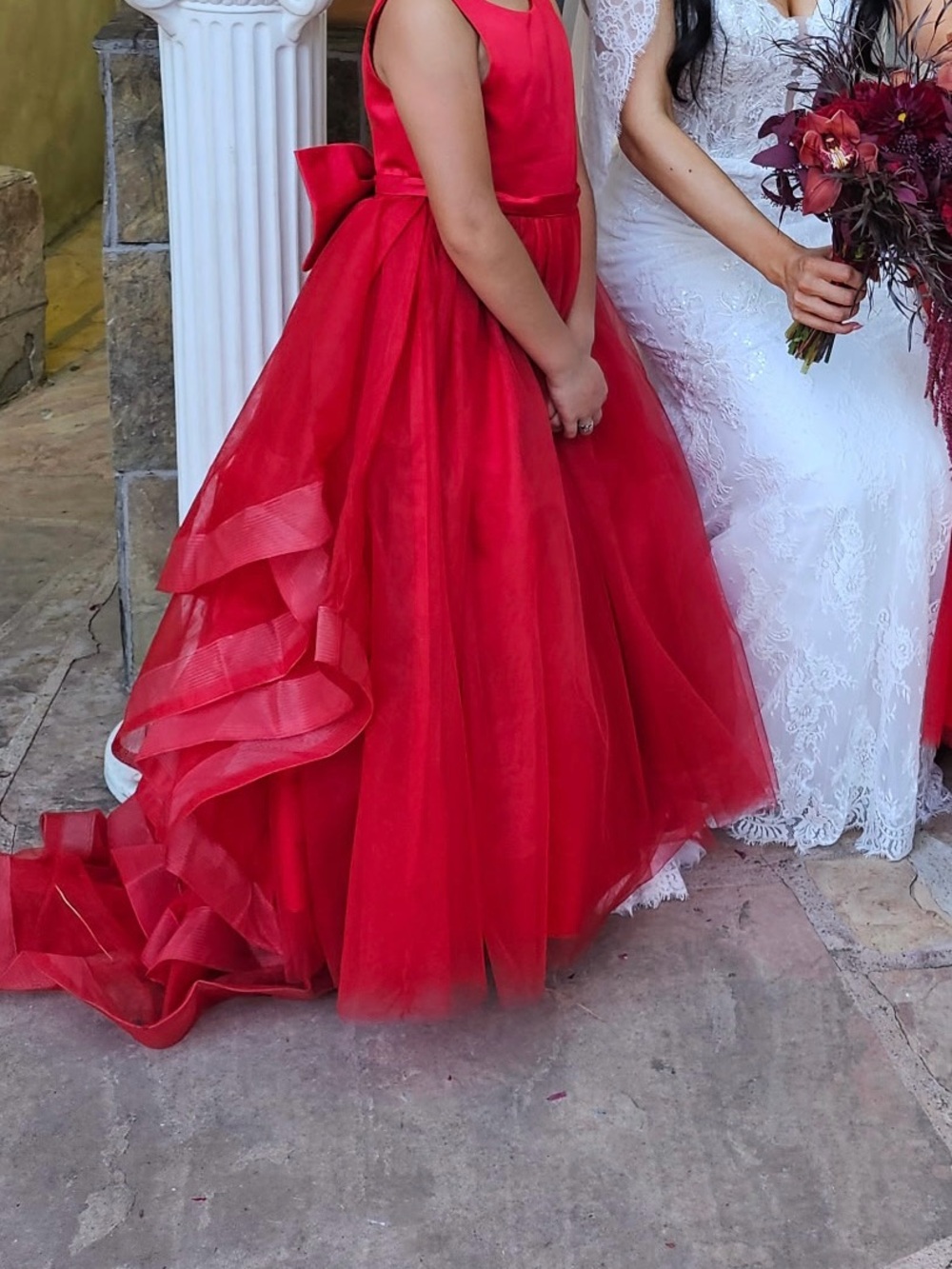 Azazie Red Tulle Flower Girl Dress with Bow Back